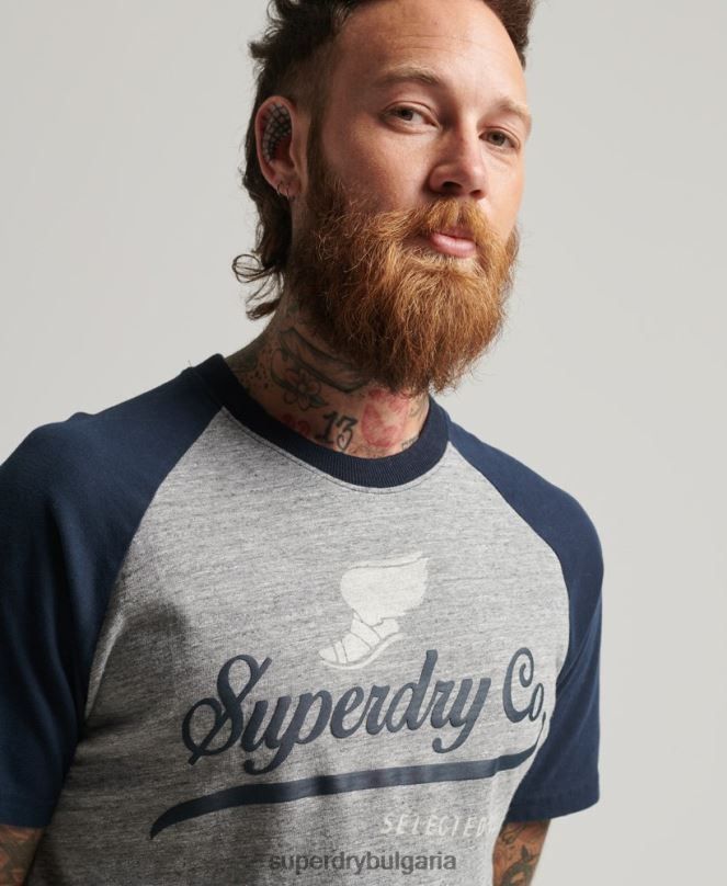 Superdry облекло N00H4972 сиво мъже реглан тениска с графика на ахил