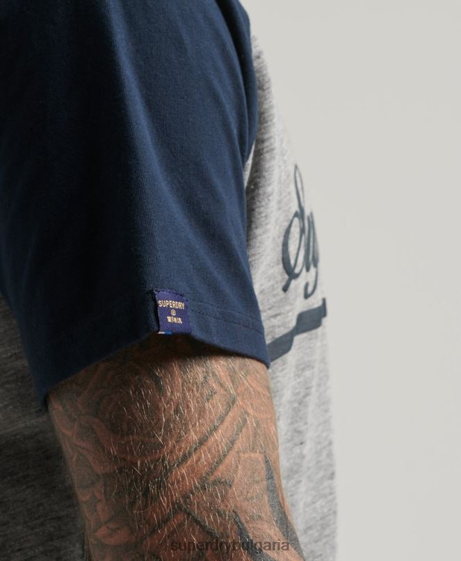 Superdry облекло N00H4972 сиво мъже реглан тениска с графика на ахил
