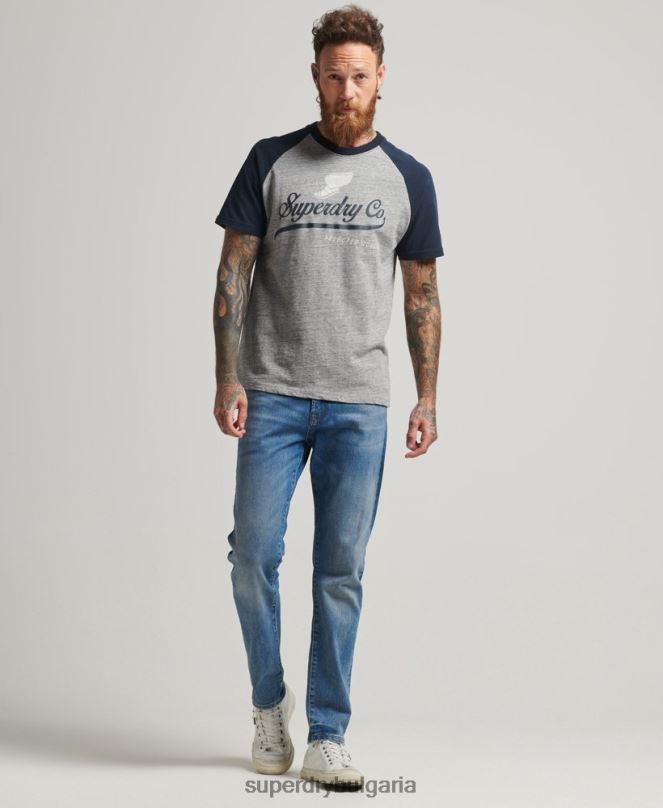 Superdry облекло N00H4972 сиво мъже реглан тениска с графика на ахил