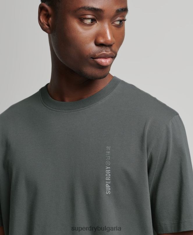 Superdry облекло N00H4977 зелено мъже линейна свободна тениска с основно лого