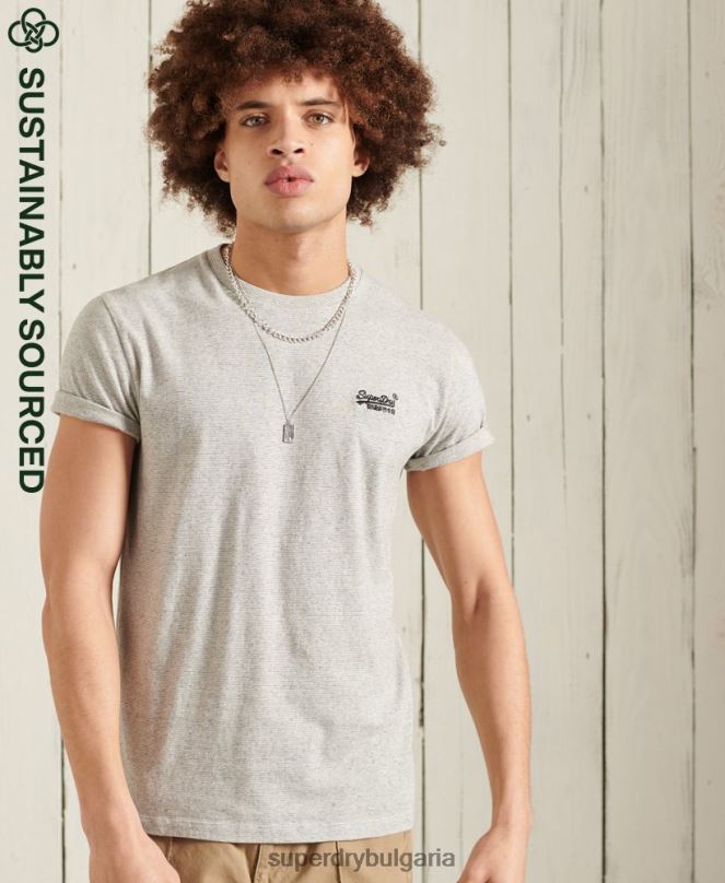 Superdry облекло N00H4978 светло сив мъже ретро бродирана тениска от органичен памук