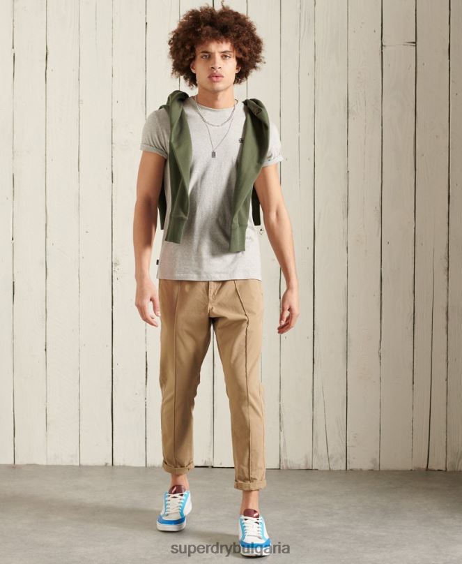 Superdry облекло N00H4978 светло сив мъже ретро бродирана тениска от органичен памук