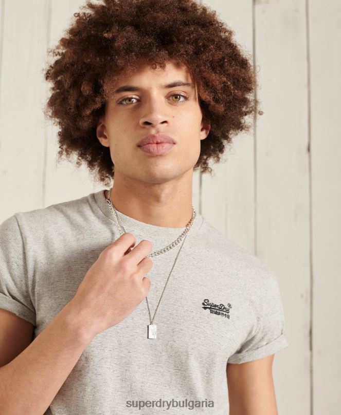 Superdry облекло N00H4978 светло сив мъже ретро бродирана тениска от органичен памук