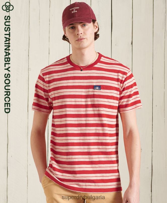 Superdry облекло N00H4983 червен мъже органичен памук cali surf спокойна тениска