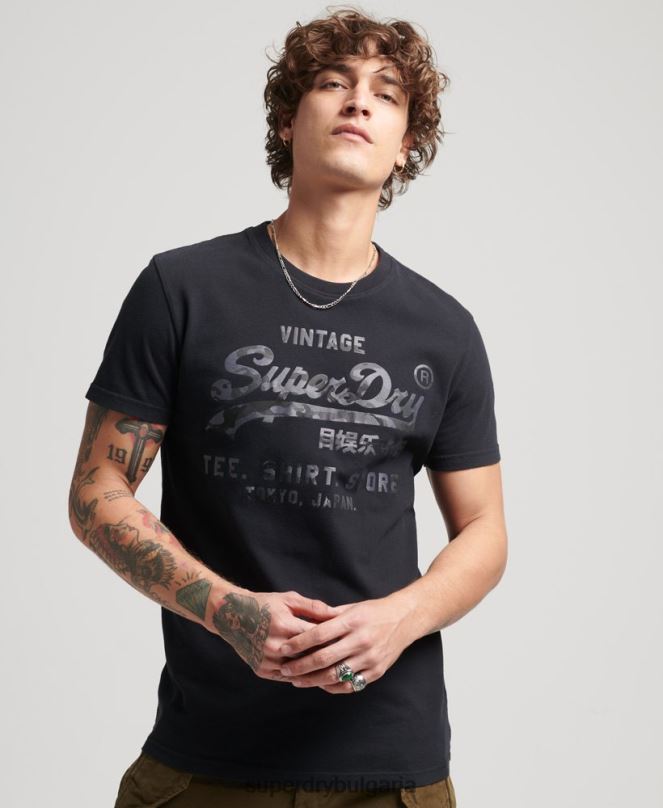 Superdry облекло N00H4987 черен мъже ретро тениска с лого