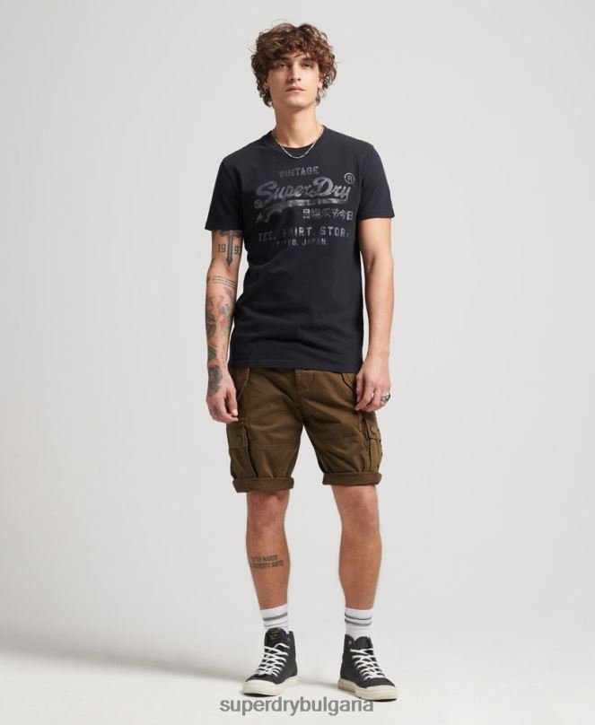 Superdry облекло N00H4987 черен мъже ретро тениска с лого