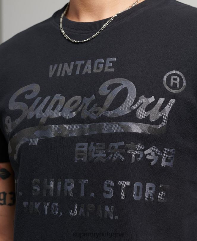 Superdry облекло N00H4987 черен мъже ретро тениска с лого