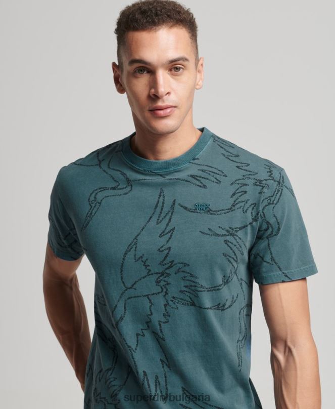 Superdry облекло N00H50 син мъже тениска с пребоядисани щампи