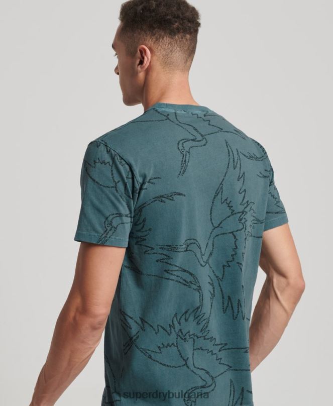 Superdry облекло N00H50 син мъже тениска с пребоядисани щампи