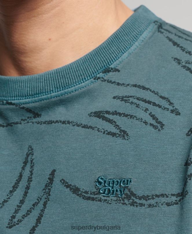 Superdry облекло N00H50 син мъже тениска с пребоядисани щампи