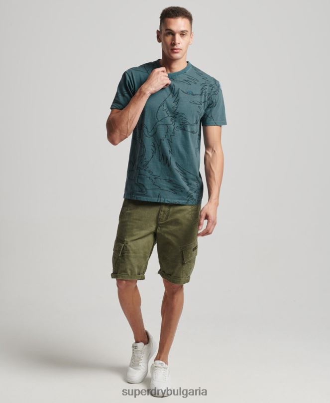 Superdry облекло N00H50 син мъже тениска с пребоядисани щампи