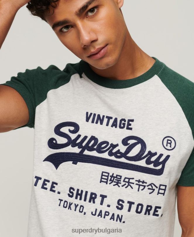 Superdry облекло N00H51 зелено мъже тениска тип реглан с ретро лого