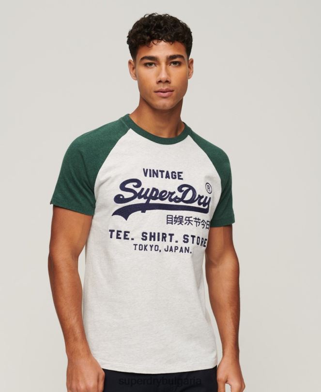 Superdry облекло N00H51 зелено мъже тениска тип реглан с ретро лого