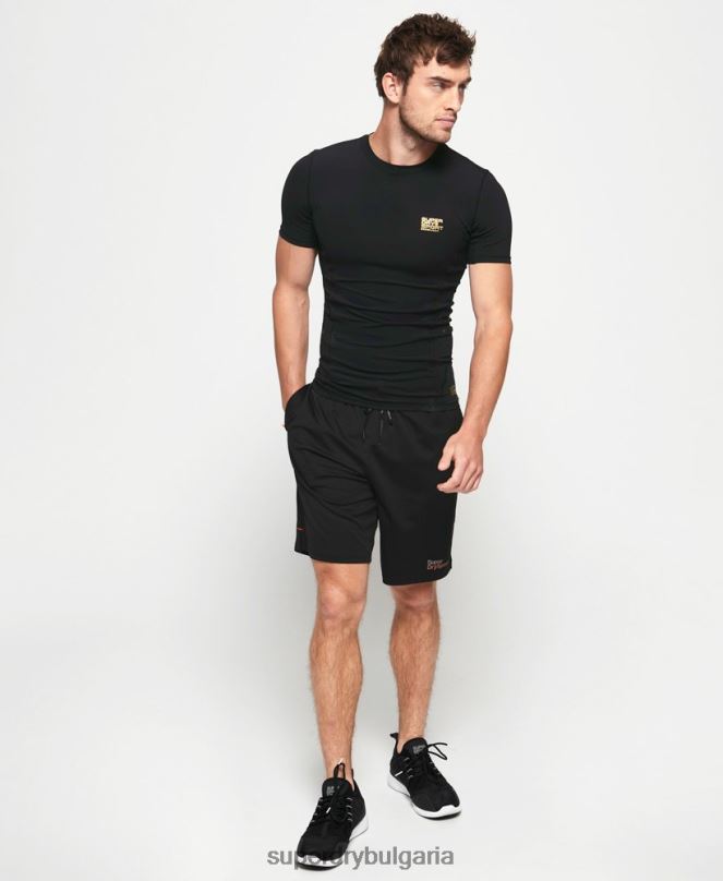 Superdry облекло N00H5380 черен мъже Компресионна горна част с къс ръкав