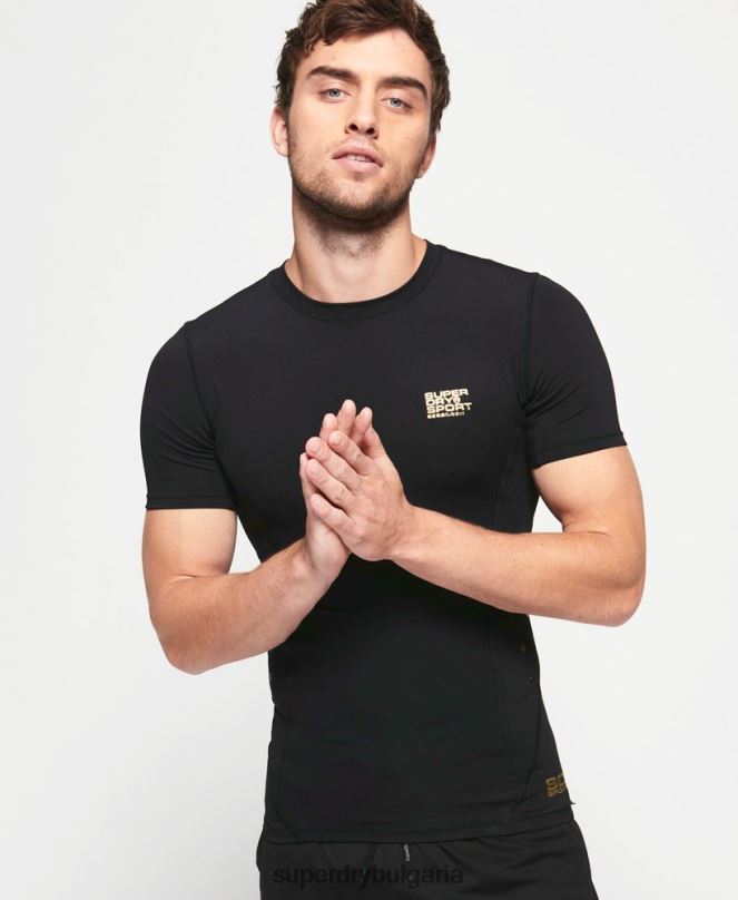 Superdry облекло N00H5380 черен мъже Компресионна горна част с къс ръкав
