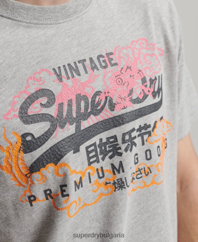Superdry облекло N00H61 сиво мъже тениска с японско графично лого
