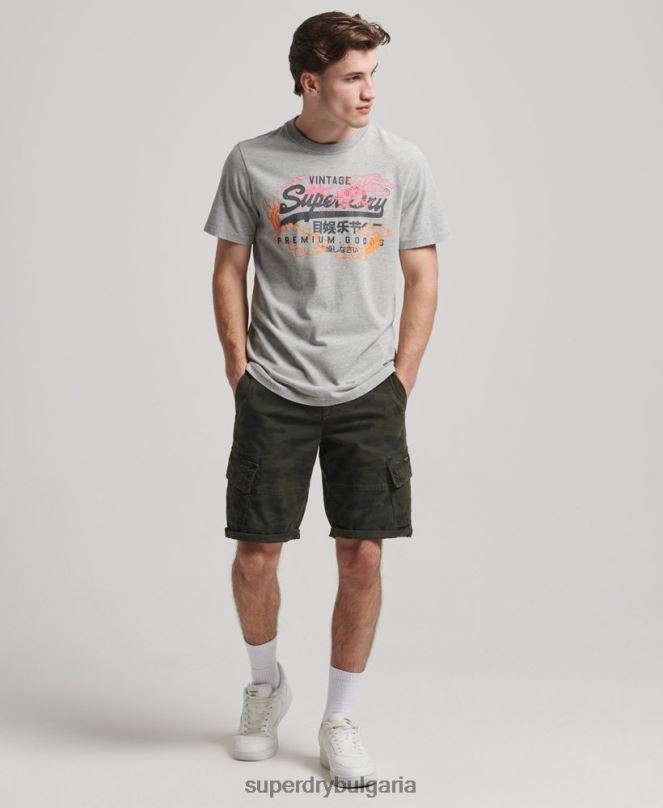 Superdry облекло N00H61 сиво мъже тениска с японско графично лого