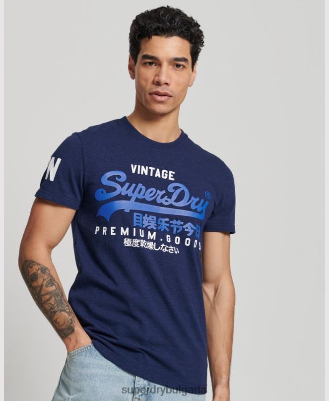 Superdry облекло N00H6358 тъмно синьо мъже класическа тениска с графично лого от органичен памук