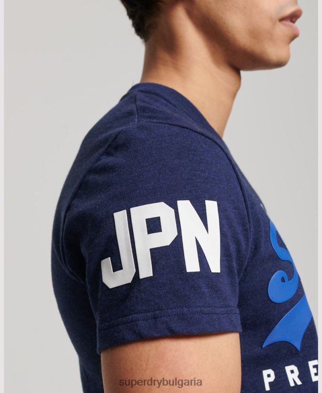 Superdry облекло N00H6358 тъмно синьо мъже класическа тениска с графично лого от органичен памук