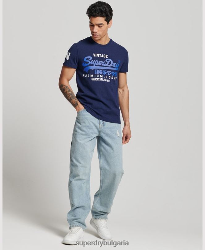 Superdry облекло N00H6358 тъмно синьо мъже класическа тениска с графично лого от органичен памук