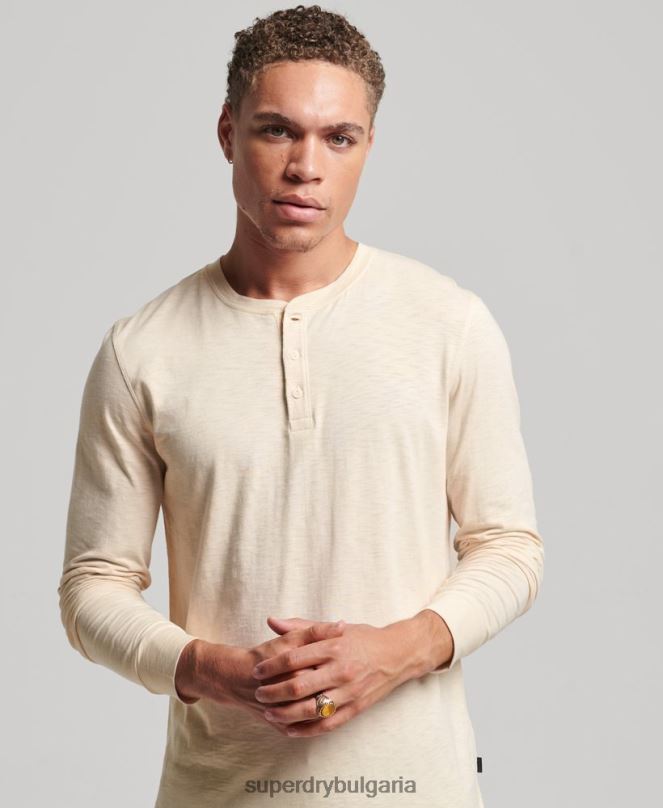 Superdry облекло N00H6365 сметана мъже трико с дълги ръкави
