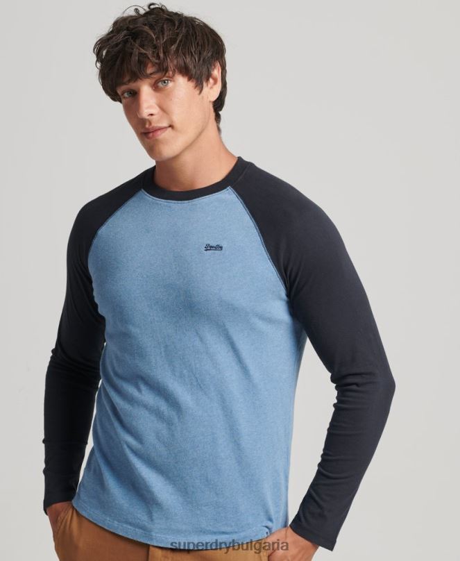 Superdry облекло N00H6370 син мъже Бейзболна топка с дълъг ръкав от органичен памук