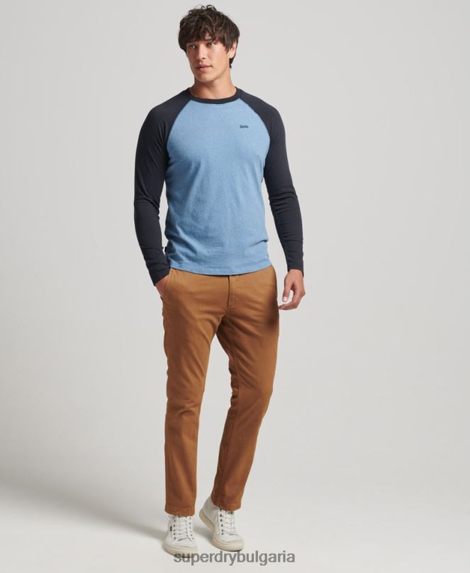 Superdry облекло N00H6370 син мъже Бейзболна топка с дълъг ръкав от органичен памук