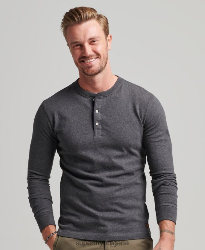 Superdry облекло N00H6376 тъмно сив мъже топ с дълъг ръкав от органичен памук