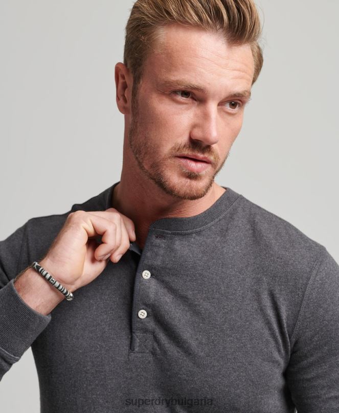 Superdry облекло N00H6376 тъмно сив мъже топ с дълъг ръкав от органичен памук