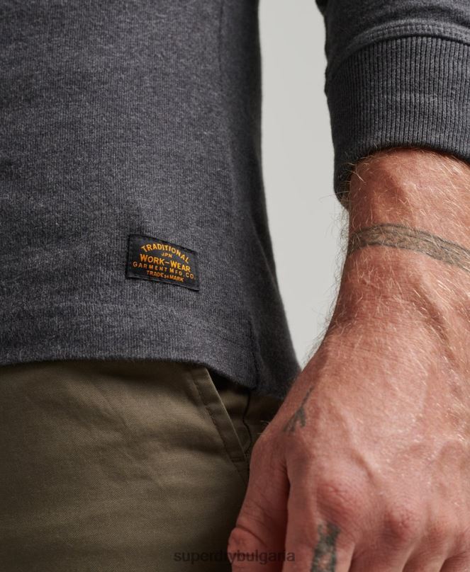 Superdry облекло N00H6376 тъмно сив мъже топ с дълъг ръкав от органичен памук