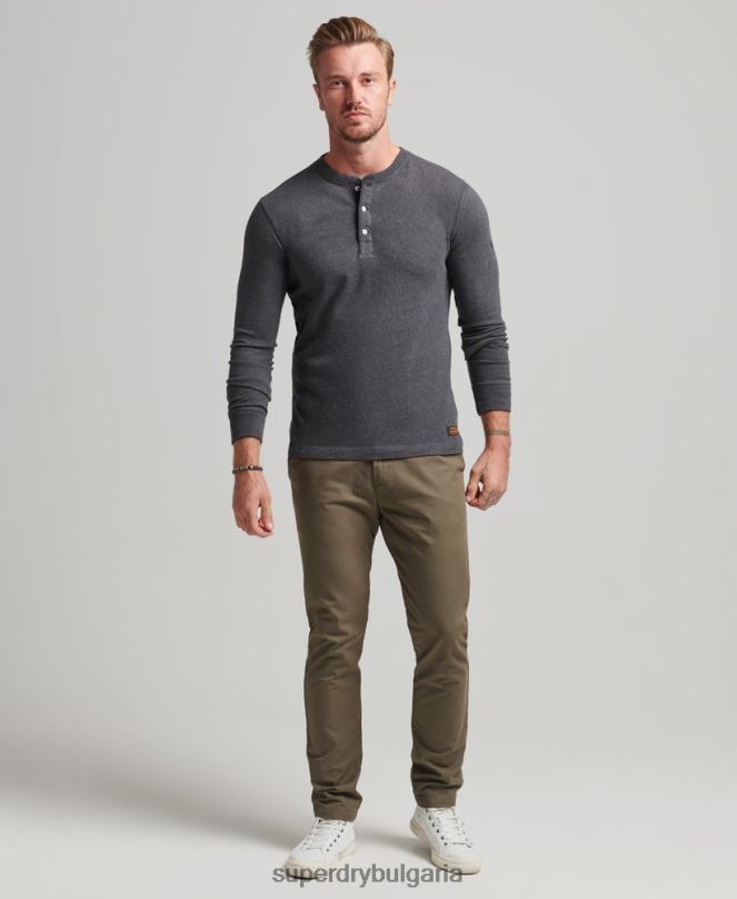 Superdry облекло N00H6376 тъмно сив мъже топ с дълъг ръкав от органичен памук