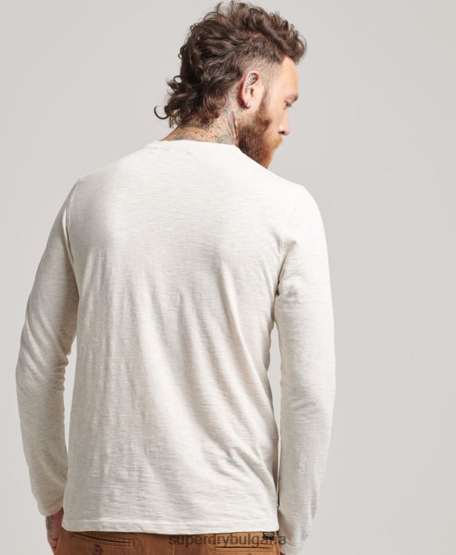 Superdry облекло N00H6396 сметана мъже горна част от трико с дълъг ръкав