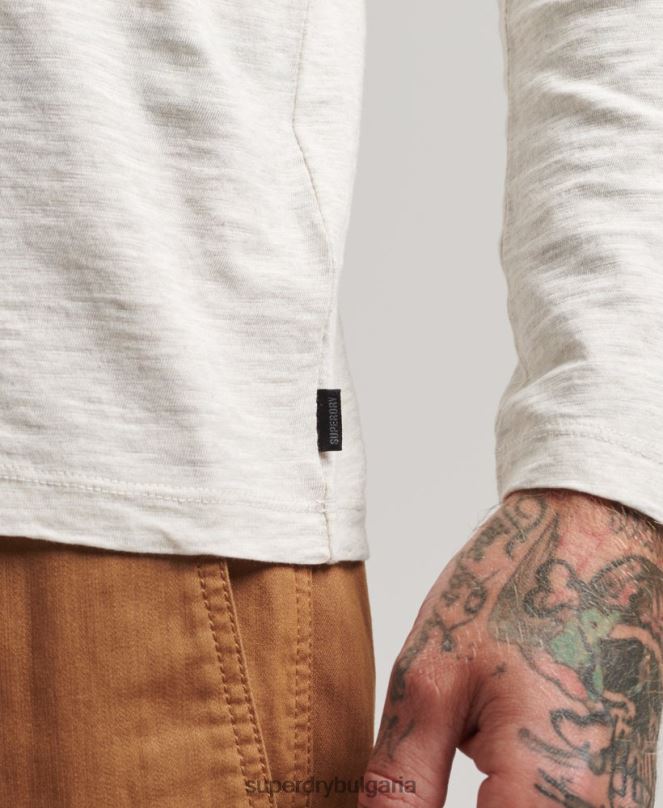 Superdry облекло N00H6396 сметана мъже горна част от трико с дълъг ръкав