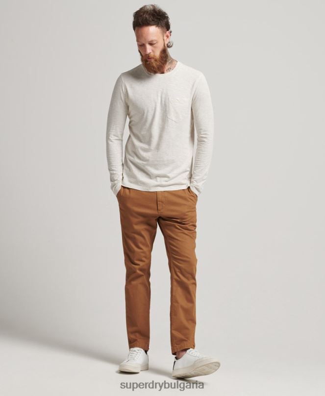 Superdry облекло N00H6396 сметана мъже горна част от трико с дълъг ръкав