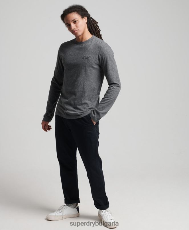 Superdry облекло N00H6401 сиво мъже горнище с ретро лого от органичен памук, бродирано
