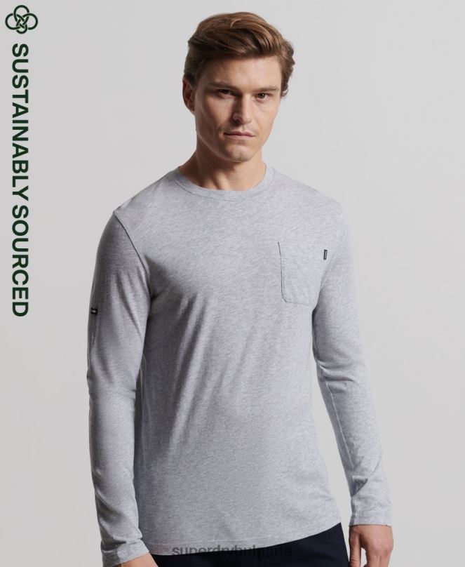 Superdry облекло N00H6402 тъмно сив мъже горна част от трико с дълъг ръкав от органичен памук