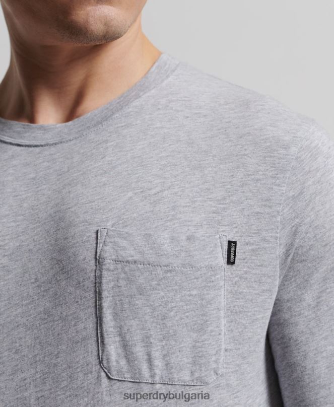 Superdry облекло N00H6402 тъмно сив мъже горна част от трико с дълъг ръкав от органичен памук