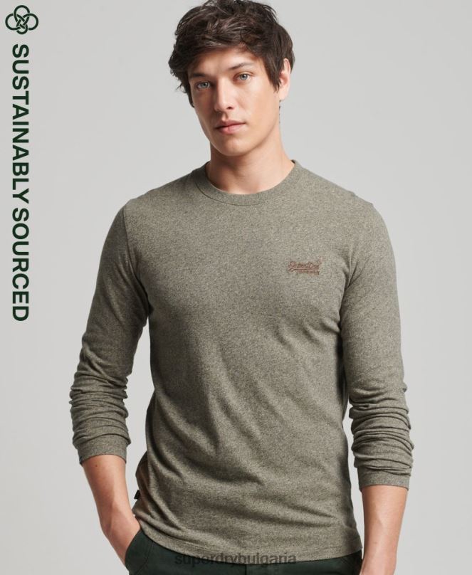 Superdry облекло N00H6418 кафяво мъже горнище с ретро лого от органичен памук, бродирано