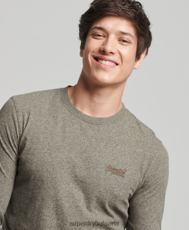 Superdry облекло N00H6418 кафяво мъже горнище с ретро лого от органичен памук, бродирано