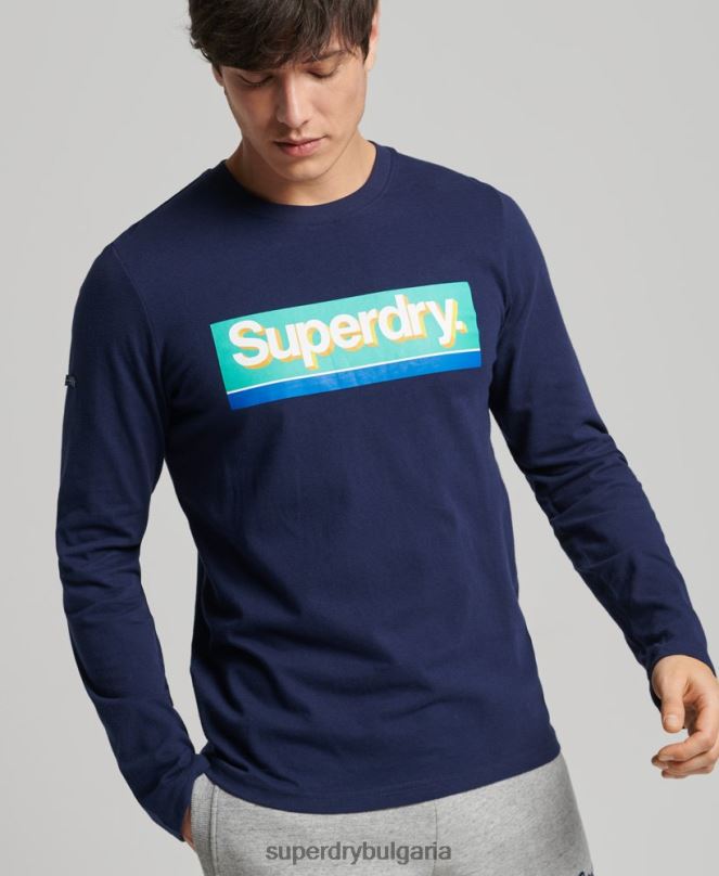 Superdry облекло N00H6423 военноморски флот мъже сезонно горнище с винтидж основно лого