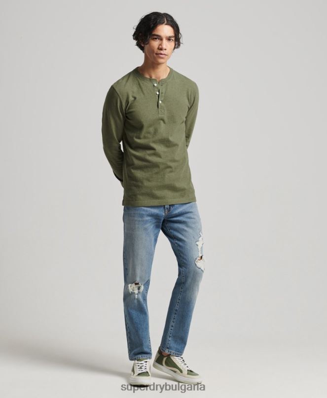 Superdry облекло N00H6428 зелено мъже топ с дълъг ръкав от органичен памук