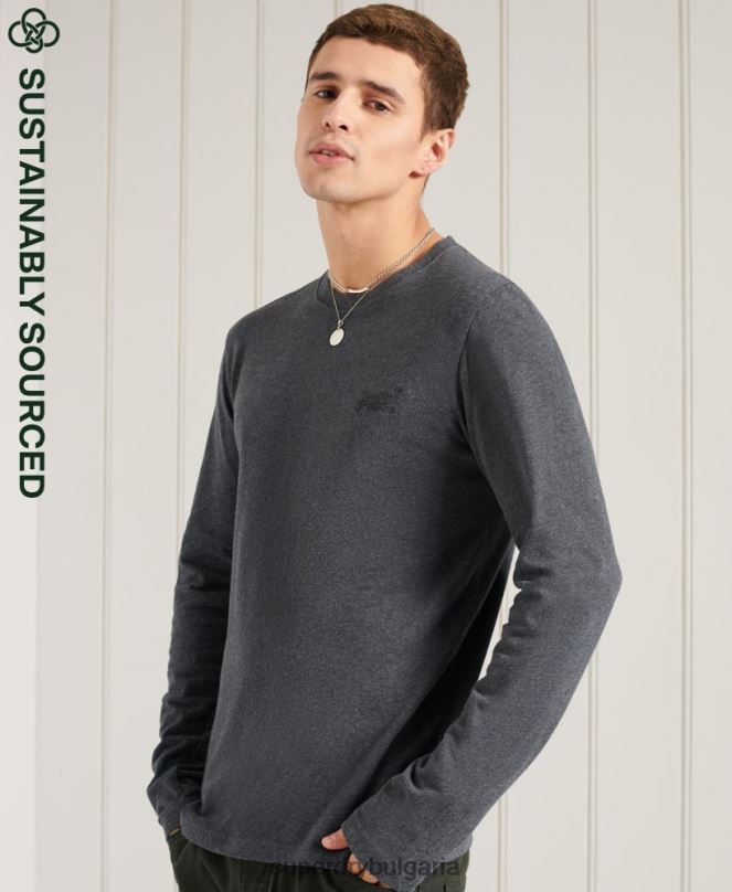 Superdry облекло N00H6431 военноморски флот мъже органичен памук оранжев етикет бродиран горнище