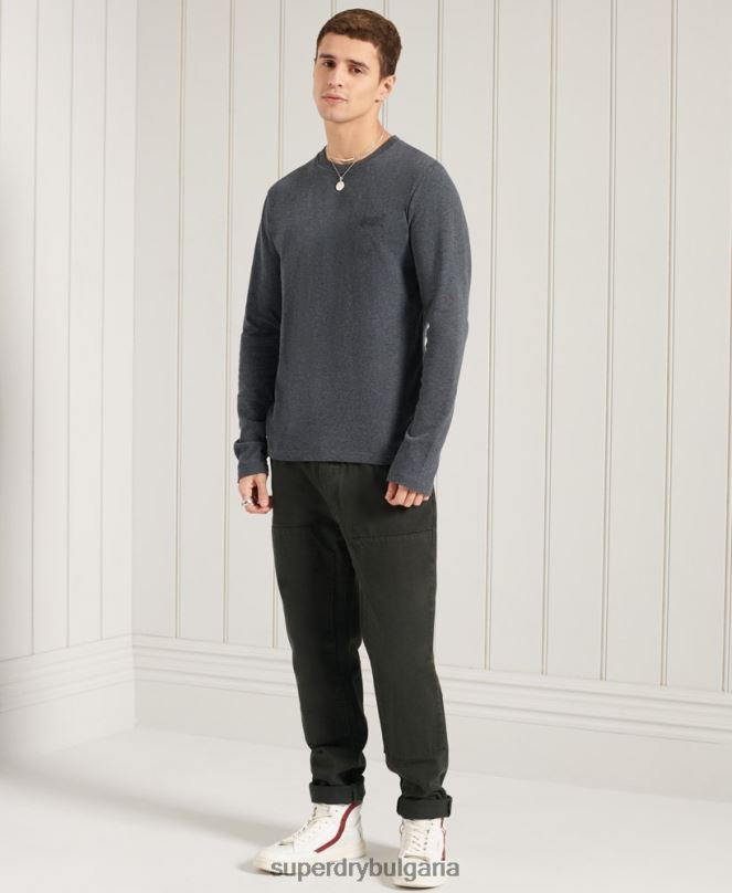 Superdry облекло N00H6431 военноморски флот мъже органичен памук оранжев етикет бродиран горнище