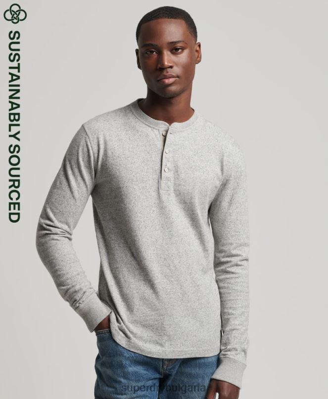 Superdry облекло N00H6433 сиво мъже топ с дълъг ръкав от органичен памук