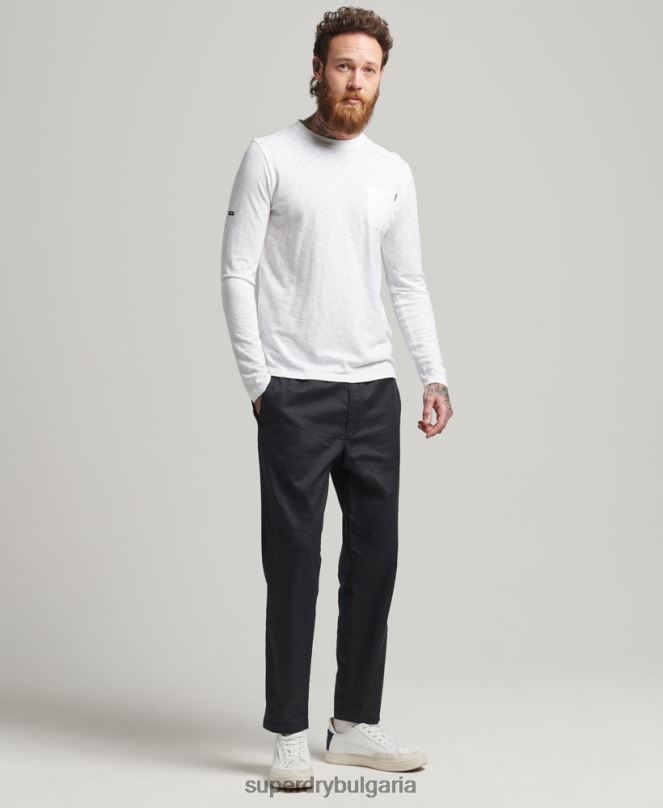Superdry облекло N00H6435 бяло мъже горна част от трико с дълъг ръкав от органичен памук