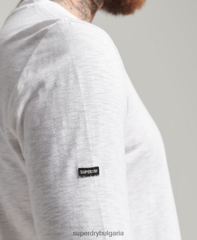 Superdry облекло N00H6435 бяло мъже горна част от трико с дълъг ръкав от органичен памук