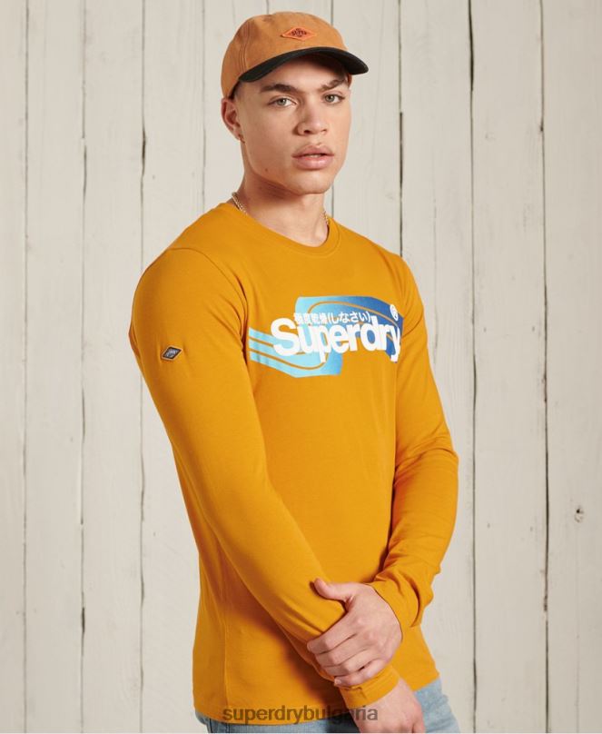 Superdry облекло N00H6444 злато мъже топ с дълъг ръкав cali с лого на ядрото