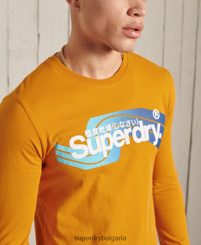 Superdry облекло N00H6444 злато мъже топ с дълъг ръкав cali с лого на ядрото