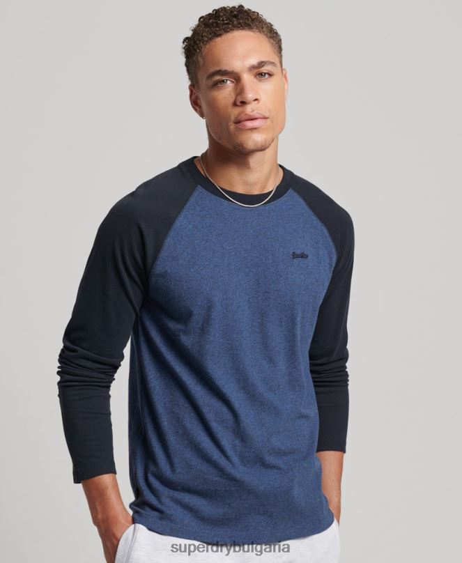 Superdry облекло N00H6446 военноморски флот мъже Бейзболна топка с дълъг ръкав от органичен памук