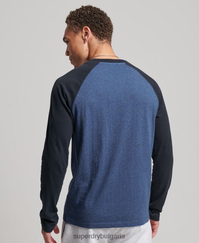 Superdry облекло N00H6446 военноморски флот мъже Бейзболна топка с дълъг ръкав от органичен памук